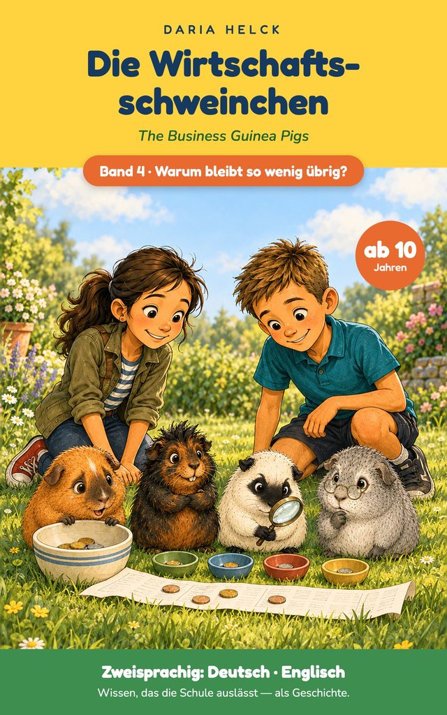 Cover: Die Wirtschaftsschweinchen Band 4, Warum bleibt so wenig übrig? Kinderbuch über Lohn, Brutto und Netto ab 10 Jahren